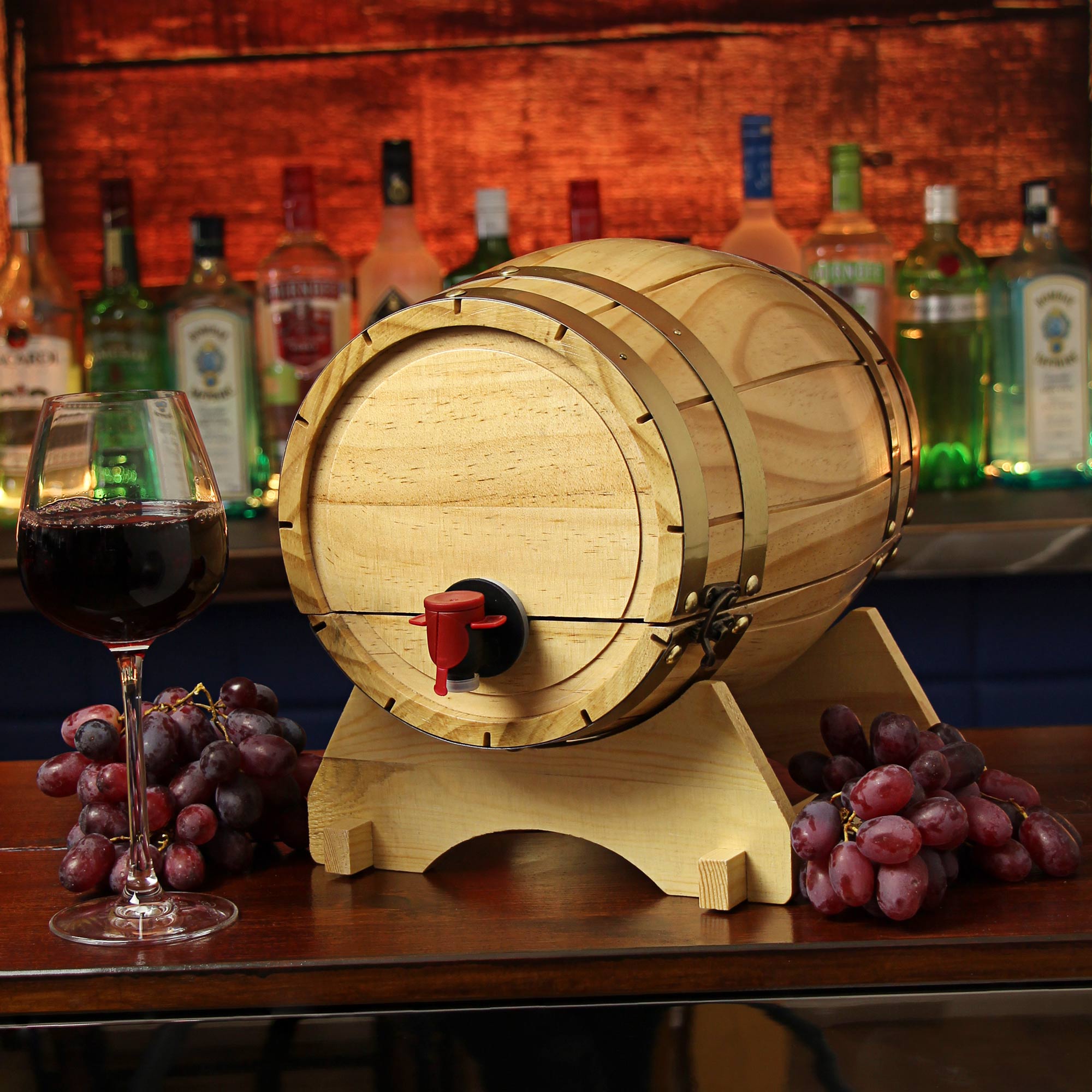 Wooden 5 Litre Wine Barrel Dispenser at Barmans.co.uk